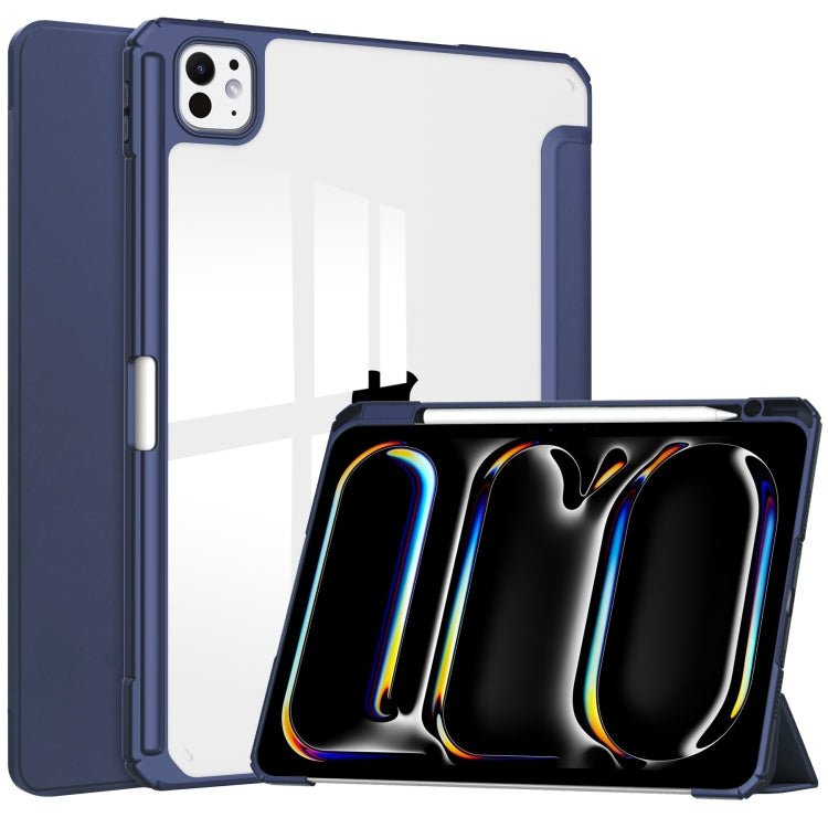 For iPad Pro 13 2024 Pure Color 3-fold Clear TPU Smart Leather Tablet Case(Dark Blue) - iPad Pro 13 2024 Cases by PMC TechLife | Online Shopping South Africa | PMC TechLife | Buy Now Pay Later Mobicred
