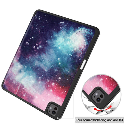 For iPad Pro 13 2024 Custer Painted 3-Fold Holder Smart Leather Tablet Case with Pen Tray(Milky Way Nebula) - iPad Pro 13 2024 Cases by PMC Jewellery | Online Shopping South Africa | PMC Jewellery | Buy Now Pay Later Mobicred