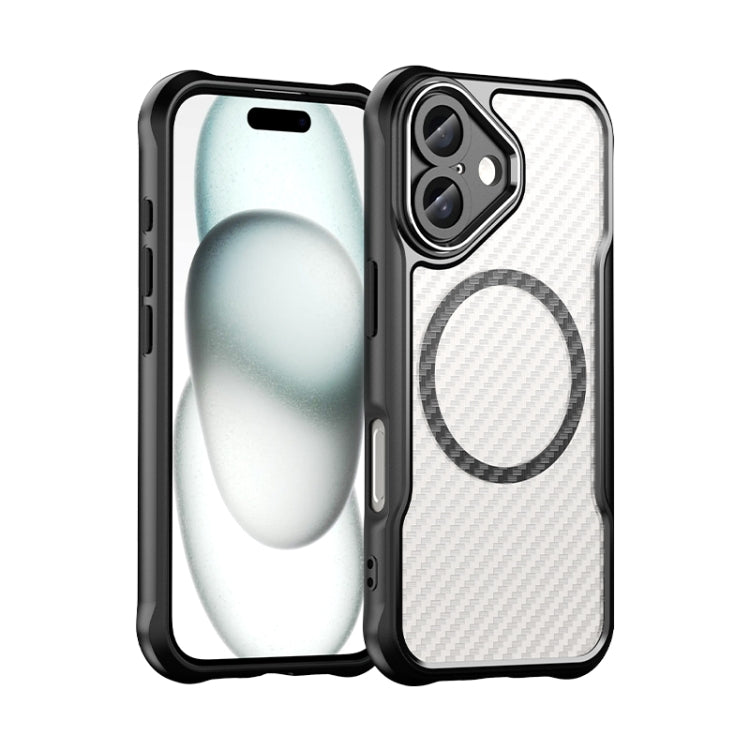 For iPhone 16 Carbon Fiber Texture MagSafe Translucent Phone Case(Black) - iPhone 16 Cases by PMC Jewellery | Online Shopping South Africa | PMC Jewellery | Buy Now Pay Later Mobicred