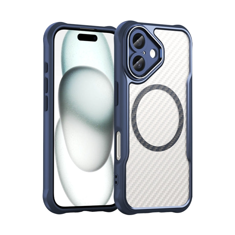 For iPhone 16 Carbon Fiber Texture MagSafe Translucent Phone Case(Blue) - iPhone 16 Cases by PMC Jewellery | Online Shopping South Africa | PMC Jewellery | Buy Now Pay Later Mobicred