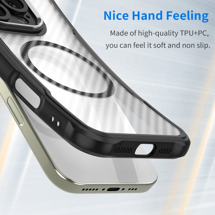 For iPhone 16e Carbon Fiber Texture MagSafe Translucent Phone Case(Black) - iPhone 16e Cases by PMC TechLife | Online Shopping South Africa | PMC TechLife | Buy Now Pay Later Mobicred