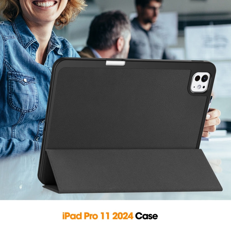 For iPad Pro 11 2024 Custer TPU Pure Color 3-Fold Holder Smart Leather Tablet Case with Pen Tray(Black) - iPad Pro 11 2024 Cases by PMC Jewellery | Online Shopping South Africa | PMC Jewellery | Buy Now Pay Later Mobicred