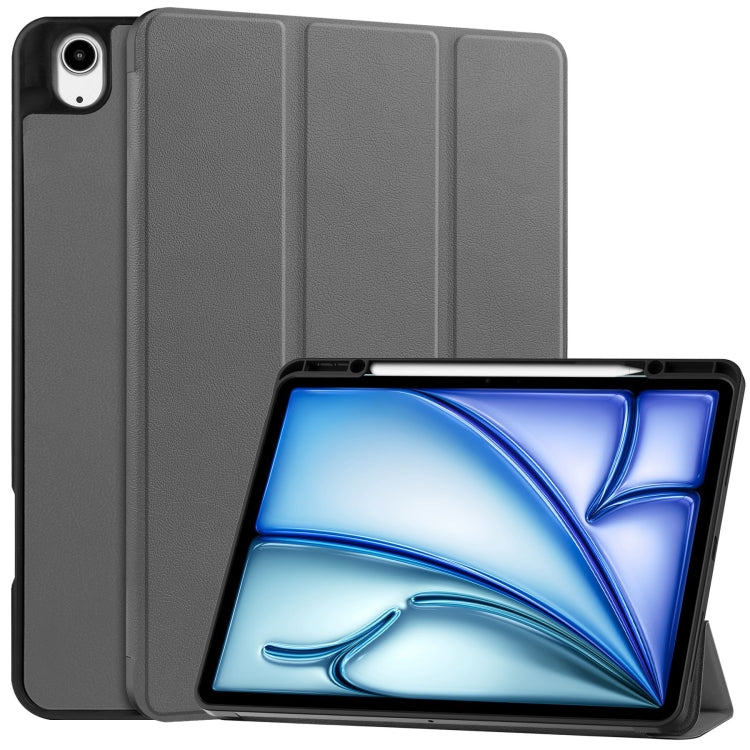 For iPad Air 13 2024 Custer TPU Pure Color 3-Fold Holder Smart Leather Tablet Case with Pen Tray(Grey) - iPad Air 13 2024 Cases by PMC Jewellery | Online Shopping South Africa | PMC Jewellery | Buy Now Pay Later Mobicred