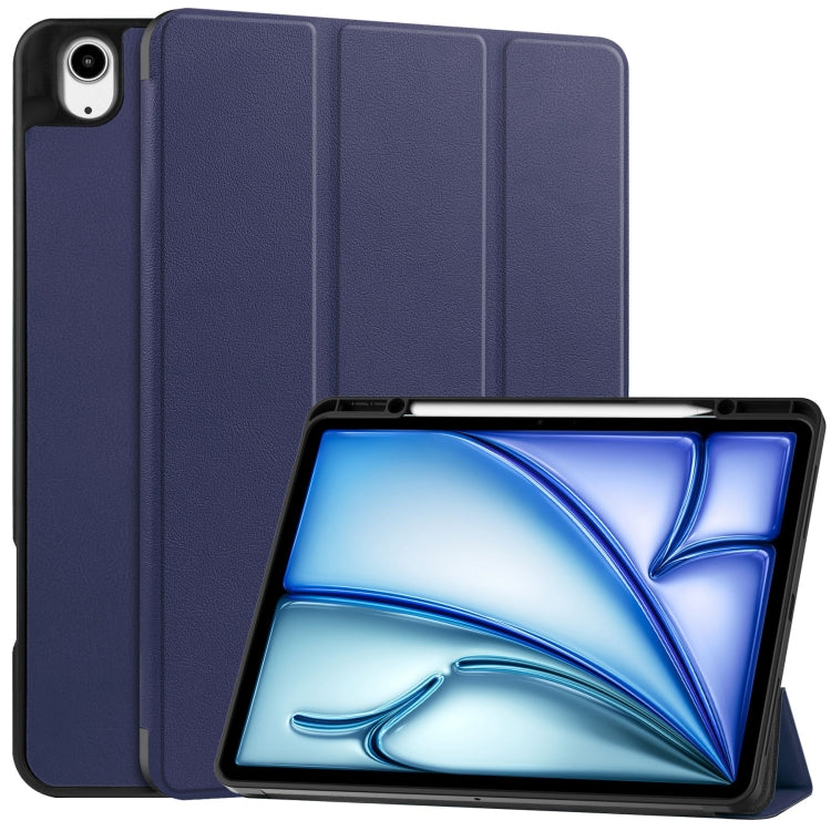 For iPad Air 13 2024 Custer TPU Pure Color 3-Fold Holder Smart Leather Tablet Case with Pen Tray(Dark Blue) - iPad Air 13 2024 Cases by PMC Jewellery | Online Shopping South Africa | PMC Jewellery | Buy Now Pay Later Mobicred