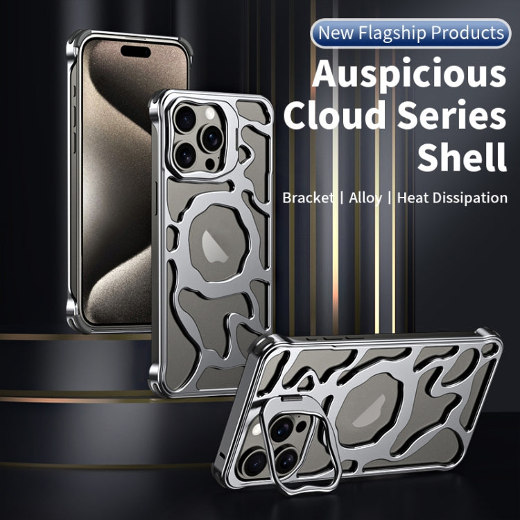 For iPhone 16 Auspicious Cloud Series MagSafe Metal Phone Case with Bracket(Silver) - iPhone 16 Cases by PMC Jewellery | Online Shopping South Africa | PMC Jewellery | Buy Now Pay Later Mobicred