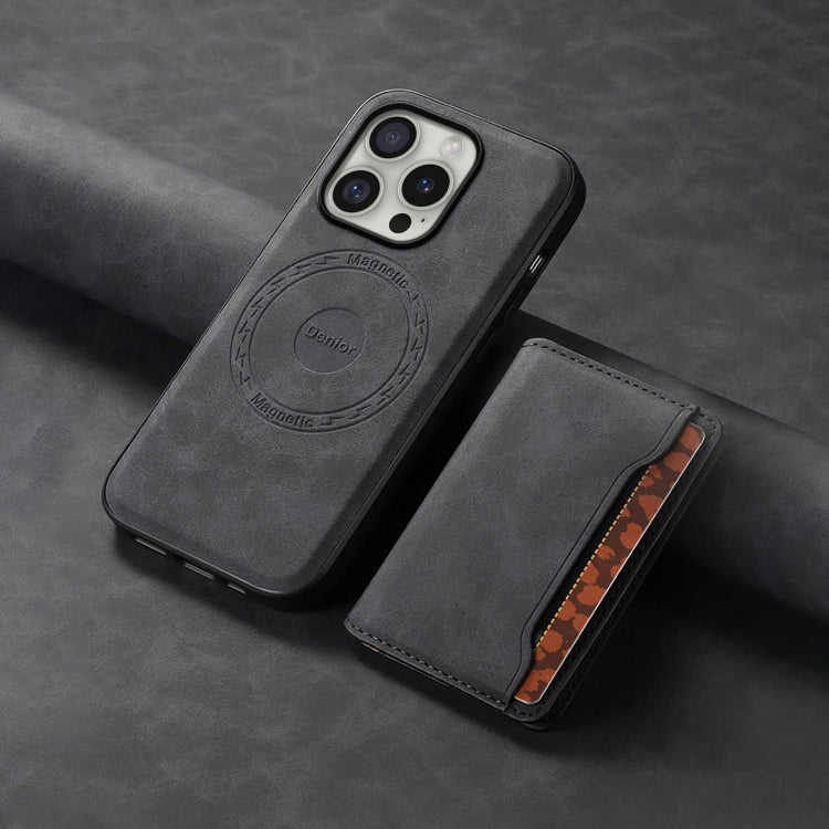For iPhone 16 Pro Max Denior D13 Retro Texture Leather MagSafe Card Bag Phone Case(Black) - iPhone 16 Pro Max Cases by Denior | Online Shopping South Africa | PMC TechLife | Buy Now Pay Later Mobicred