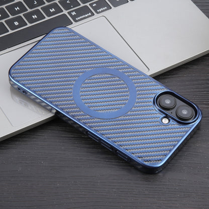 For iPhone 16 6D Plated Carbon Fiber Clear Magsafe PC Phone Case(Dream Blue) - iPhone 16 Cases by PMC Jewellery | Online Shopping South Africa | PMC Jewellery | Buy Now Pay Later Mobicred