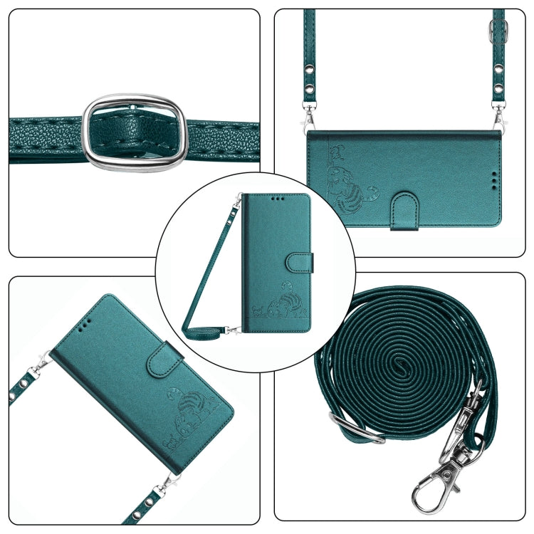For Google Pixel 9 Pro XL Cat Rat Embossed Pattern RFID Leather Phone Case with Lanyard(Peacock Green) - Google Cases by PMC TechLife | Online Shopping South Africa | PMC TechLife | Buy Now Pay Later Mobicred