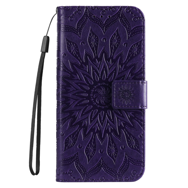 For iPhone SE 2024 Embossed Sunflower Pattern Flip Leather Phone Case(Purple) - More iPhone Cases by PMC Jewellery | Online Shopping South Africa | PMC Jewellery | Buy Now Pay Later Mobicred