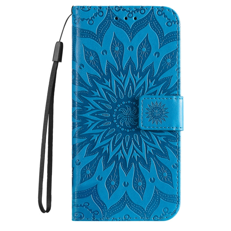 For iPhone SE 2024 Embossed Sunflower Pattern Flip Leather Phone Case(Blue) - More iPhone Cases by PMC Jewellery | Online Shopping South Africa | PMC Jewellery | Buy Now Pay Later Mobicred