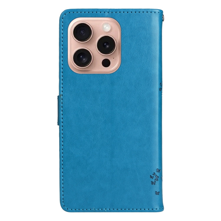 For iPhone 16 Pro Tree & Cat Embossed Pattern Flip Leather Phone Case(Blue) - iPhone 16 Pro Cases by PMC Jewellery | Online Shopping South Africa | PMC Jewellery | Buy Now Pay Later Mobicred