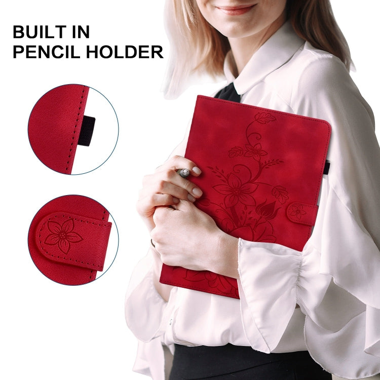 For Amazon Fire HD10 2023 Lily Embossed Leather Tablet Case(Red) - free shipping - PMC TechLife - Order now!