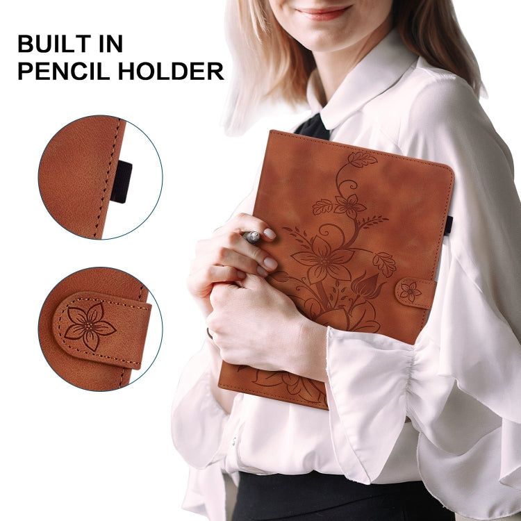 For Amazon Fire Max 11 Lily Embossed Leather Tablet Case(Brown) - free shipping - PMC TechLife - Order now!