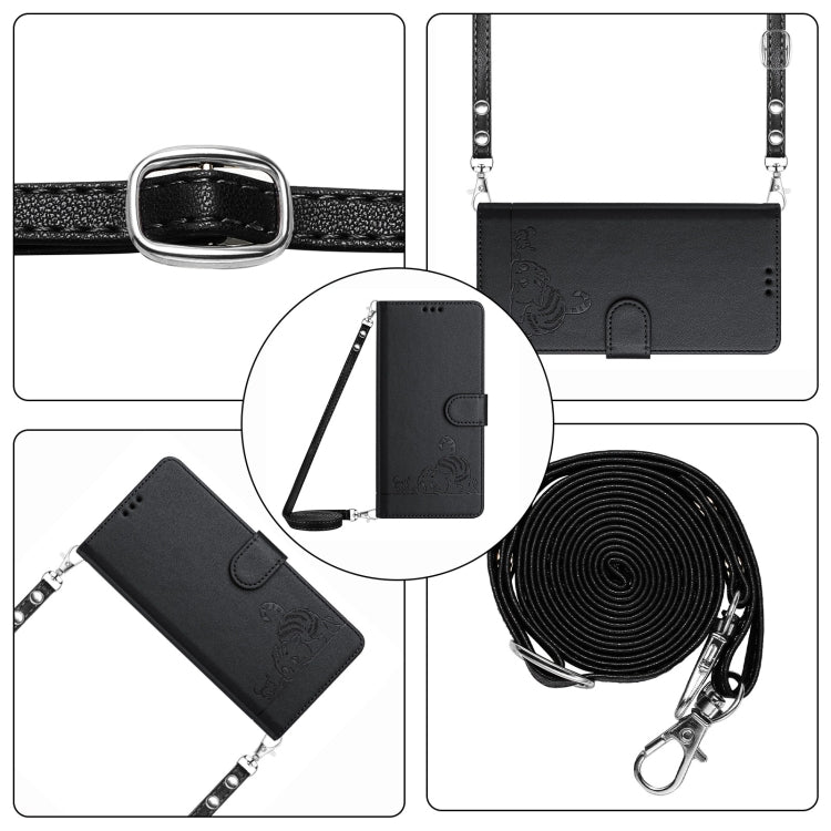 For Huawei Pura 70 Pro Cat Rat Embossed Pattern RFID Leather Phone Case with Lanyard(Black) - Huawei Cases by PMC Jewellery | Online Shopping South Africa | PMC Jewellery | Buy Now Pay Later Mobicred