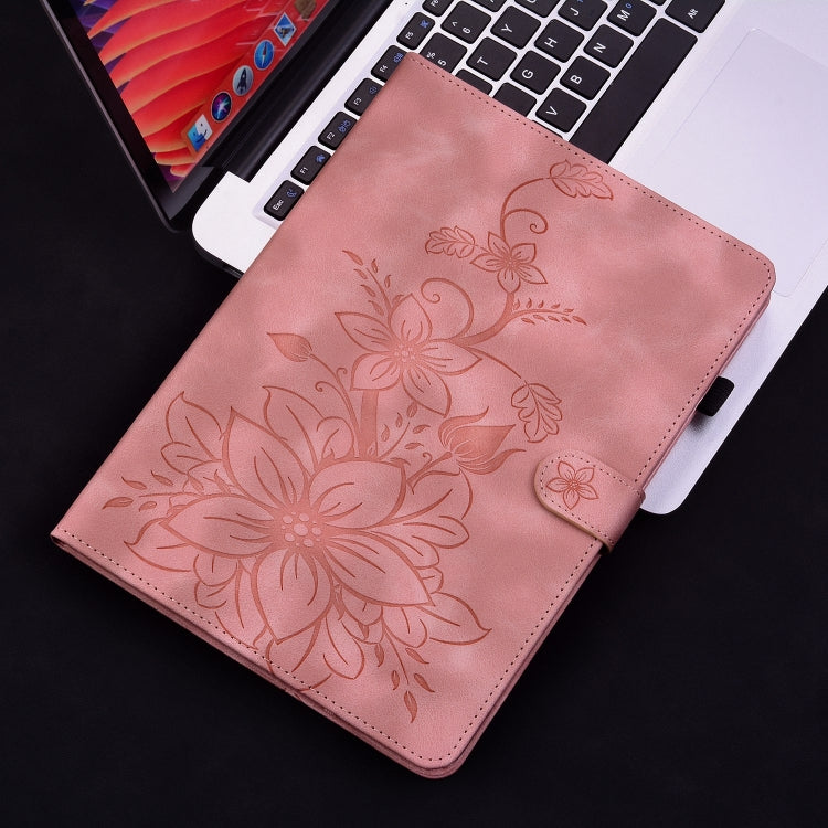 For Amazon Fire HD10 / HD10 Plus 2021 Lily Embossed Leather Smart Tablet Case(Pink) - Amazon by PMC TechLife | Online Shopping South Africa | PMC TechLife | Buy Now Pay Later Mobicred