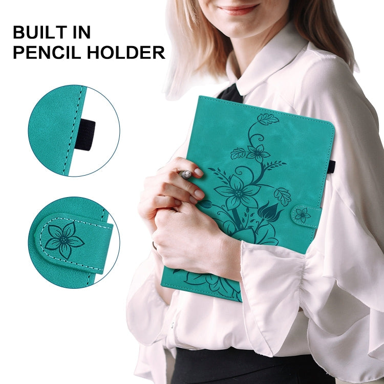 For Lenovo Tab P11 Gen 2 11.5 Lily Embossed Leather Tablet Case(Green) - Lenovo by PMC TechLife | Online Shopping South Africa | PMC TechLife | Buy Now Pay Later Mobicred