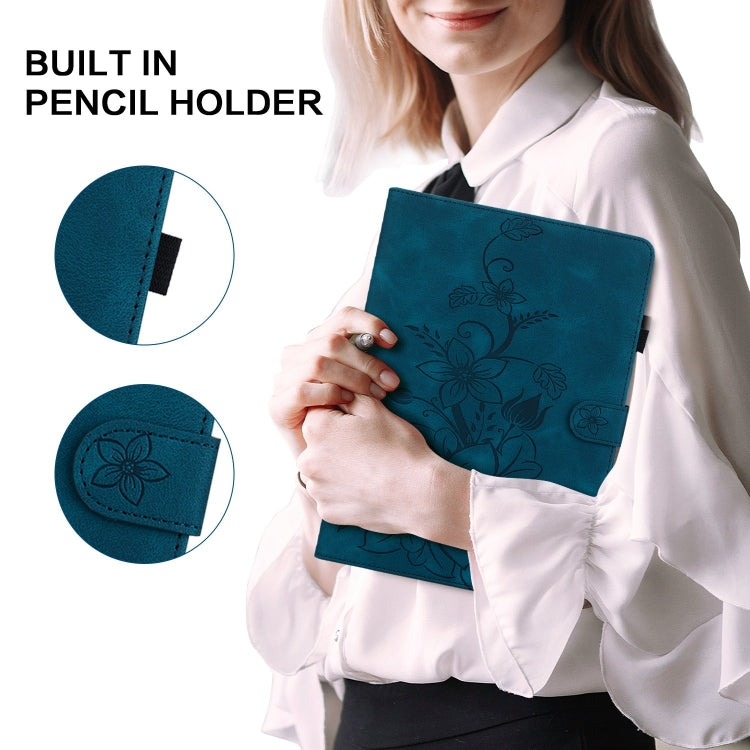 For Lenovo Tab M10 Plus 10.6 3rd Gen Lily Embossed Leather Tablet Case(Dark Blue) - Lenovo by PMC TechLife | Online Shopping South Africa | PMC TechLife | Buy Now Pay Later Mobicred