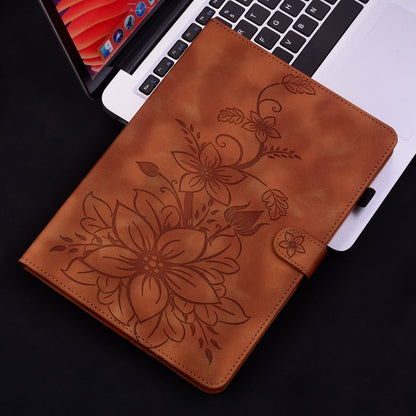 For Samsung Galaxy Tab S9+ / S9 FE+ Lily Embossed Leather Tablet Case(Brown) - Galaxy Tab S9+ Cases by PMC Jewellery | Online Shopping South Africa | PMC Jewellery | Buy Now Pay Later Mobicred