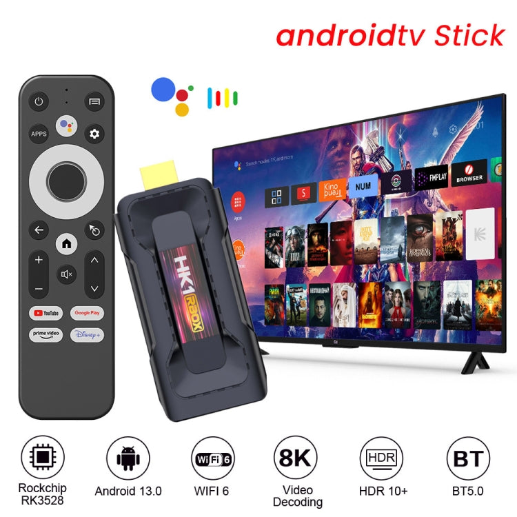 HK1 RBOX D8 RK3528 Android 13.0 Quad Core 8K HD Wifi6 Bluetooth TV Stick, RAM:2GB+16GB(UK Plug) - Android TV Sticks by PMC Jewellery | Online Shopping South Africa | PMC Jewellery | Buy Now Pay Later Mobicred