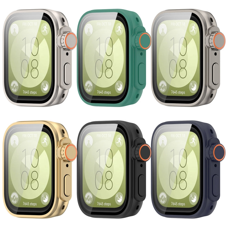 For Huawei Watch Fit3 PC + Tempered Glass Film Full Coverage Watch Protective Case(Green) - Watch Cases by PMC TechLife | Online Shopping South Africa | PMC TechLife | Buy Now Pay Later Mobicred
