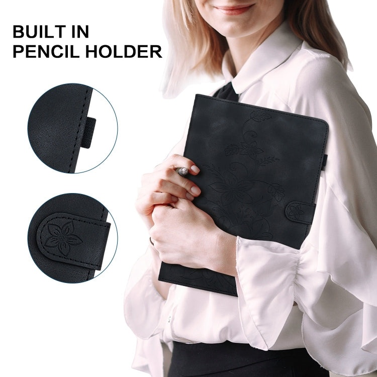 For Huawei MediaPad M5 Lite 10 / C5 10.1 Lily Embossed Leather Tablet Case(Black) - Huawei by PMC TechLife | Online Shopping South Africa | PMC TechLife | Buy Now Pay Later Mobicred