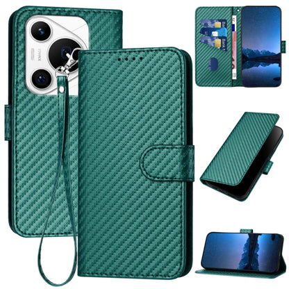 For Huawei Pura 70 Pro / Pura 70 Ultra YX0070 Carbon Fiber Buckle Leather Phone Case with Lanyard(Dark Green) - Huawei Cases by PMC Jewellery | Online Shopping South Africa | PMC Jewellery | Buy Now Pay Later Mobicred