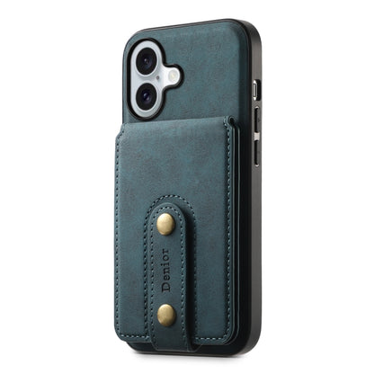 For iPhone 16 Plus Denior D14 NK Retro Pattern MagSafe Magnetic Card Holder Leather Phone Case(Blue) - iPhone 16 Plus Cases by Denior | Online Shopping South Africa | PMC Jewellery | Buy Now Pay Later Mobicred