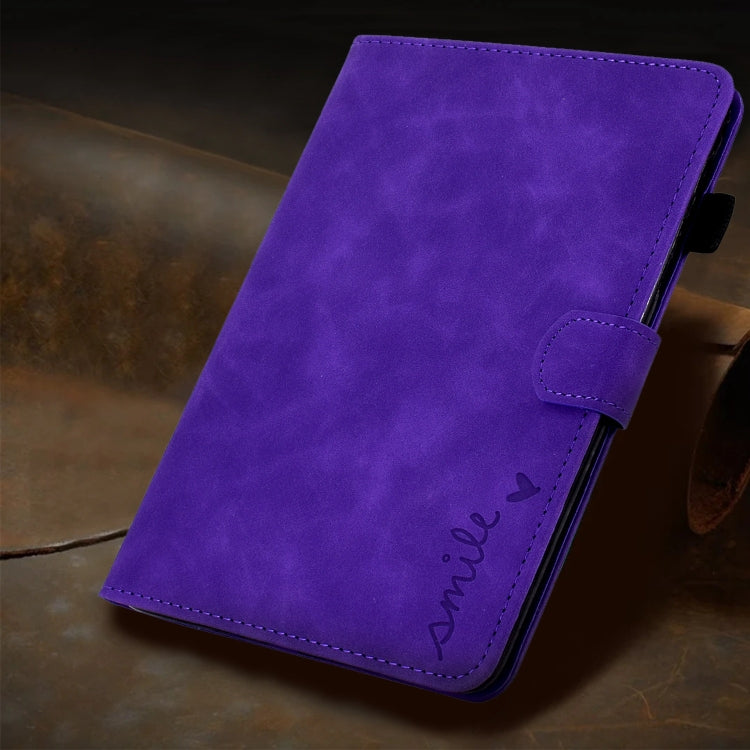 For iPad Pro 11 2024 Embossed Smile Smart Leather Tablet Case(Purple) - iPad Pro 11 2024 Cases by PMC Jewellery | Online Shopping South Africa | PMC Jewellery | Buy Now Pay Later Mobicred