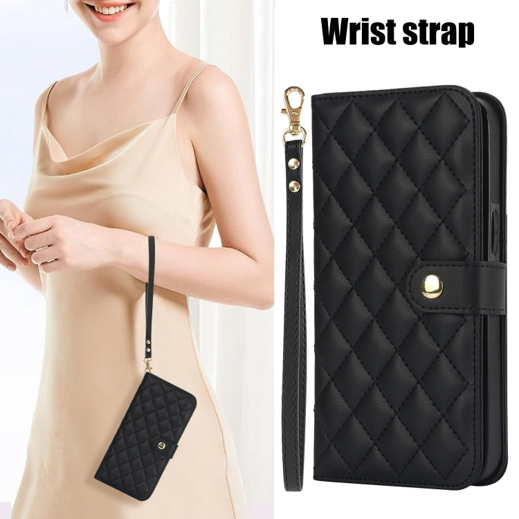 For Google Pixel 8a Crossbody Multifunction Rhombic Leather Phone Case(Black) - Google Cases by PMC TechLife | Online Shopping South Africa | PMC TechLife | Buy Now Pay Later Mobicred