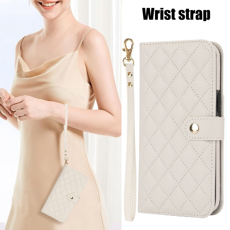 For Google Pixel 8 Pro Crossbody Multifunction Rhombic Leather Phone Case(White) - Google Cases by PMC TechLife | Online Shopping South Africa | PMC TechLife | Buy Now Pay Later Mobicred