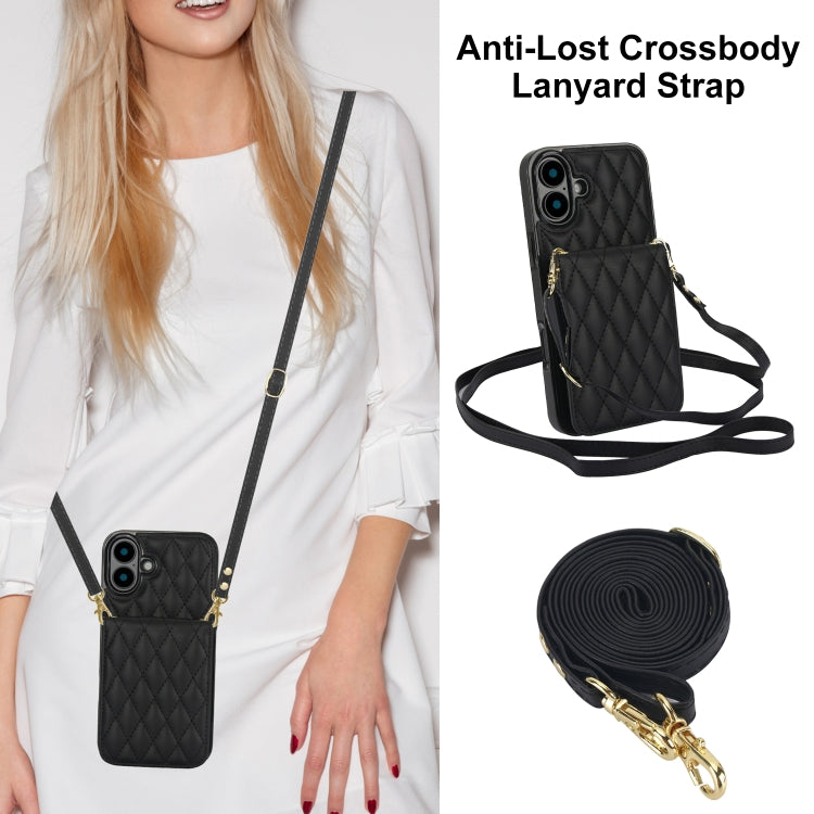 For iPhone 16 Plus YM015 Crossbody Rhombic Card Bag RFID Phone Case(Black) - iPhone 16 Plus Cases by PMC Jewellery | Online Shopping South Africa | PMC Jewellery | Buy Now Pay Later Mobicred