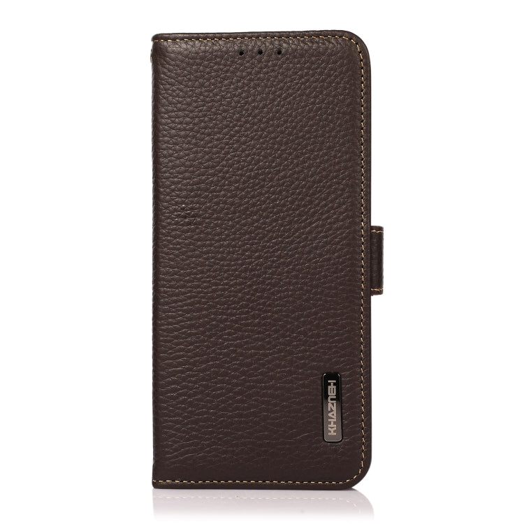 For iPhone 16 Pro KHAZNEH Side-Magnetic Litchi Genuine Leather RFID Case(Brown) - iPhone 16 Pro Cases by PMC TechLife | Online Shopping South Africa | PMC TechLife | Buy Now Pay Later Mobicred