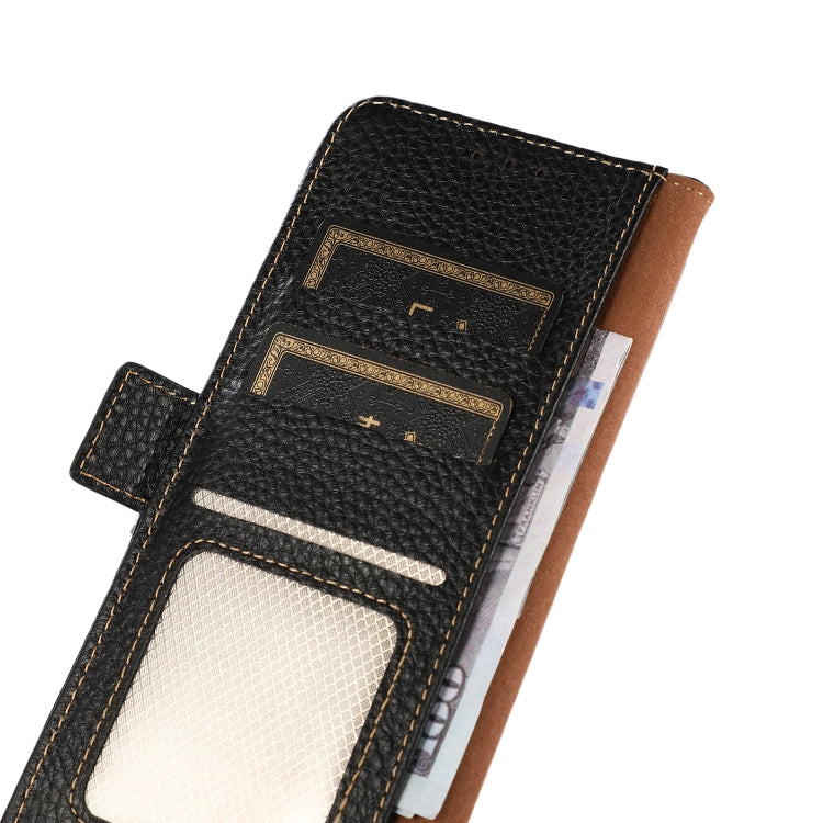 For iPhone 16 Plus KHAZNEH Side-Magnetic Litchi Genuine Leather RFID Case(Black) - iPhone 16 Plus Cases by PMC TechLife | Online Shopping South Africa | PMC TechLife | Buy Now Pay Later Mobicred