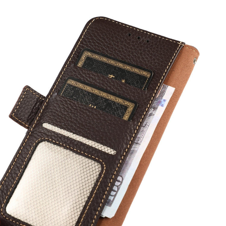 For iPhone 16 KHAZNEH Side-Magnetic Litchi Genuine Leather RFID Case(Brown) - iPhone 16 Cases by PMC Jewellery | Online Shopping South Africa | PMC Jewellery | Buy Now Pay Later Mobicred