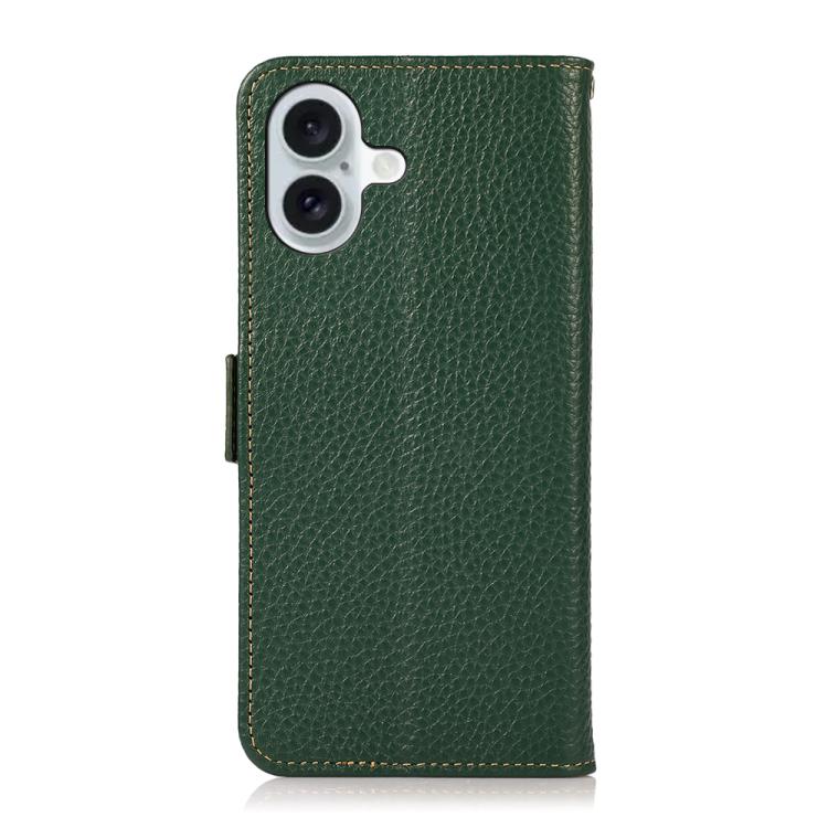 For iPhone 17 KHAZNEH Side-Magnetic Litchi Genuine Leather RFID Case(Green) - free shipping - PMc TechLife - Order now!