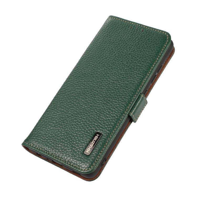 For iPhone 17 KHAZNEH Side-Magnetic Litchi Genuine Leather RFID Case(Green) - free shipping - PMc TechLife - Order now!