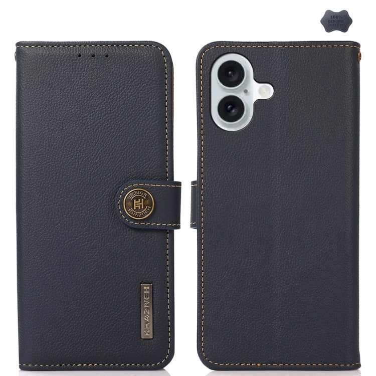 For iPhone 16 Plus KHAZNEH Custer Genuine Leather RFID Phone Case(Blue) - iPhone 16 Plus Cases by PMC Jewellery | Online Shopping South Africa | PMC Jewellery | Buy Now Pay Later Mobicred