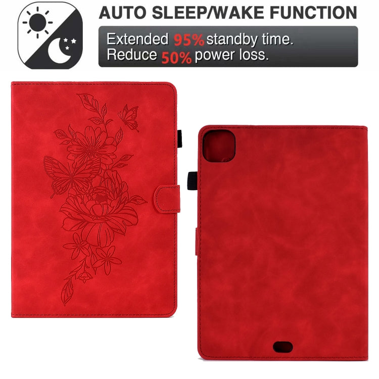 For iPad Pro 11 2024 Peony Butterfly Embossed Leather Smart Tablet Case(Red) - iPad Pro 11 2024 Cases by PMC TechLife | Online Shopping South Africa | PMC TechLife | Buy Now Pay Later Mobicred