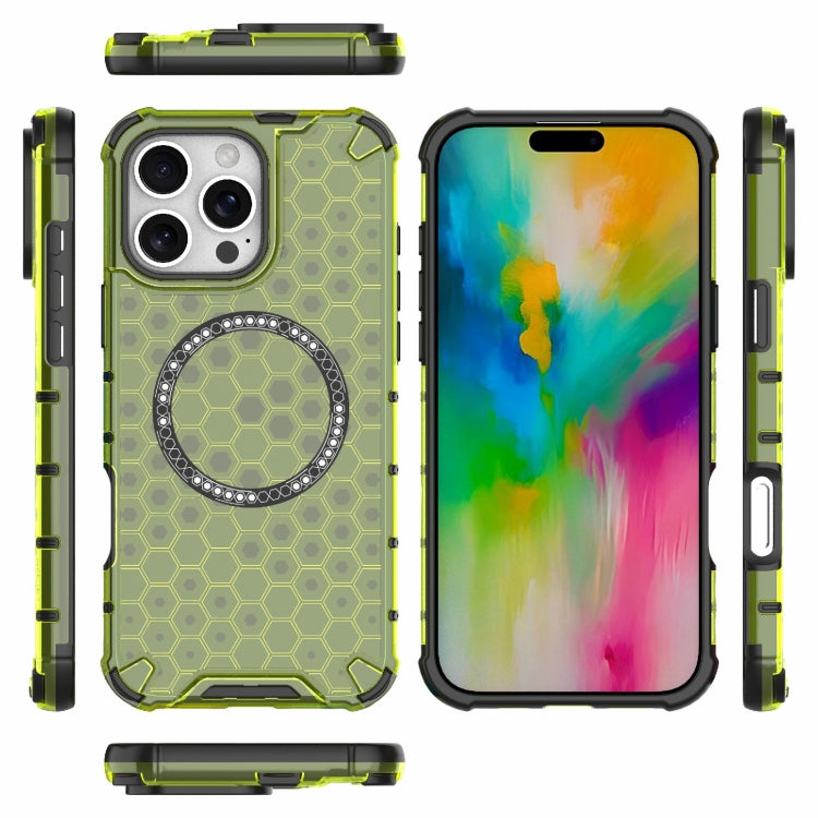 For iPhone 16 Pro Max Honeycomb Magnetic Ring Shockproof Phone Case(Green) - iPhone 16 Pro Max Cases by PMC Jewellery | Online Shopping South Africa | PMC Jewellery | Buy Now Pay Later Mobicred