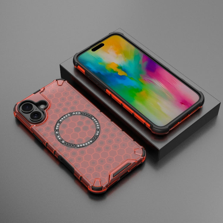 For iPhone 16 Plus Honeycomb Magnetic Ring Shockproof Phone Case(Red) - iPhone 16 Plus Cases by PMC TechLife | Online Shopping South Africa | PMC TechLife | Buy Now Pay Later Mobicred