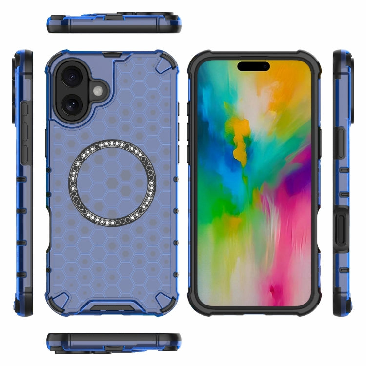 For iPhone 16 Plus Honeycomb Magnetic Ring Shockproof Phone Case(Blue) - iPhone 16 Plus Cases by PMC Jewellery | Online Shopping South Africa | PMC Jewellery | Buy Now Pay Later Mobicred