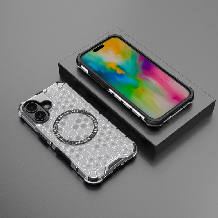 For iPhone 16 Honeycomb Magnetic Ring Shockproof Phone Case(White) - iPhone 16 Cases by PMC Jewellery | Online Shopping South Africa | PMC Jewellery | Buy Now Pay Later Mobicred