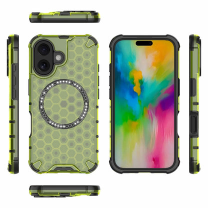 For iPhone 16 Honeycomb Magnetic Ring Shockproof Phone Case(Green) - iPhone 16 Cases by PMC Jewellery | Online Shopping South Africa | PMC Jewellery | Buy Now Pay Later Mobicred