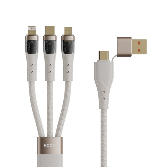 ROCK G20 Two to Three 5A USB+Type-C to 8 Pin+Type-C+Micro USB Fast Charging Data Cable, Length: 1.5m(Beige) - Multifunction Cable by ROCK | Online Shopping South Africa | PMC Jewellery | Buy Now Pay Later Mobicred