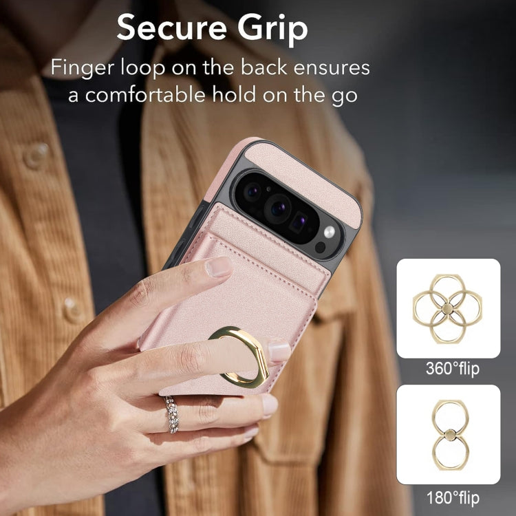 For Google Pixel 9 RFID Anti-theft Card Ring Holder Phone Case(Rose Gold) - Google Cases by PMC Jewellery | Online Shopping South Africa | PMC Jewellery | Buy Now Pay Later Mobicred