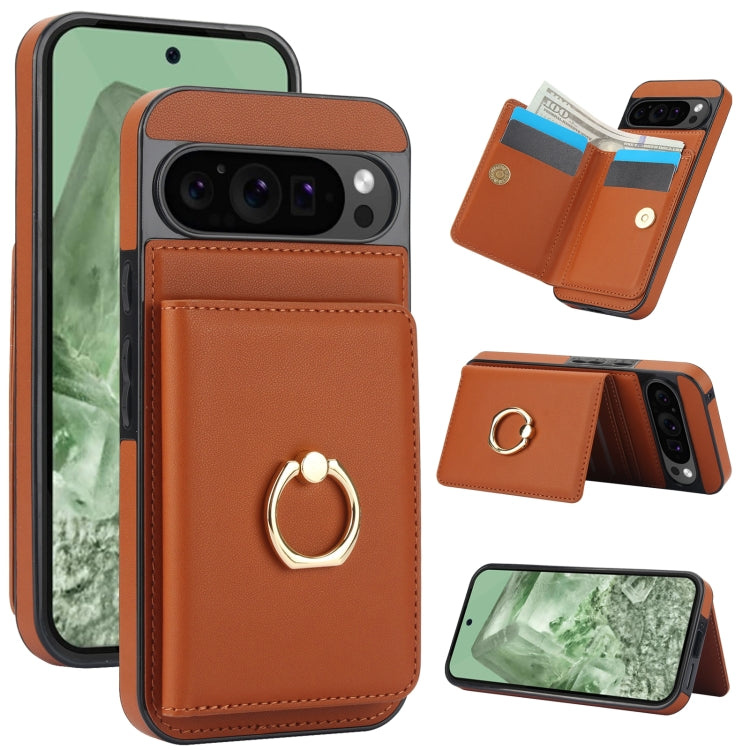 For Google Pixel 9 Pro XL RFID Anti-theft Card Ring Holder Phone Case(Brown) - Google Cases by PMC Jewellery | Online Shopping South Africa | PMC Jewellery | Buy Now Pay Later Mobicred