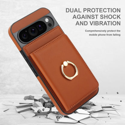 For Google Pixel 9 Pro XL RFID Anti-theft Card Ring Holder Phone Case(Brown) - Google Cases by PMC Jewellery | Online Shopping South Africa | PMC Jewellery | Buy Now Pay Later Mobicred