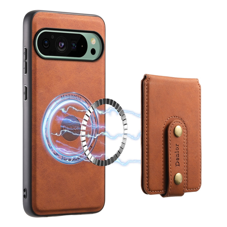 For Google Pixel 9 Denior D14 NK Retro Pattern MagSafe Magnetic Card Holder Leather Phone Case(Brown) - Google Cases by Denior | Online Shopping South Africa | PMC Jewellery | Buy Now Pay Later Mobicred