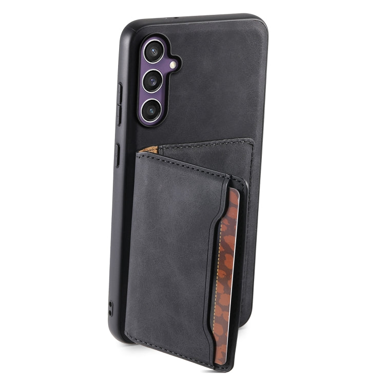 For Samsung Galaxy S24 5G Denior D13 Retro Texture Leather MagSafe Card Bag Phone Case(Black) - Galaxy S24 5G Cases by Denior | Online Shopping South Africa | PMC Jewellery | Buy Now Pay Later Mobicred