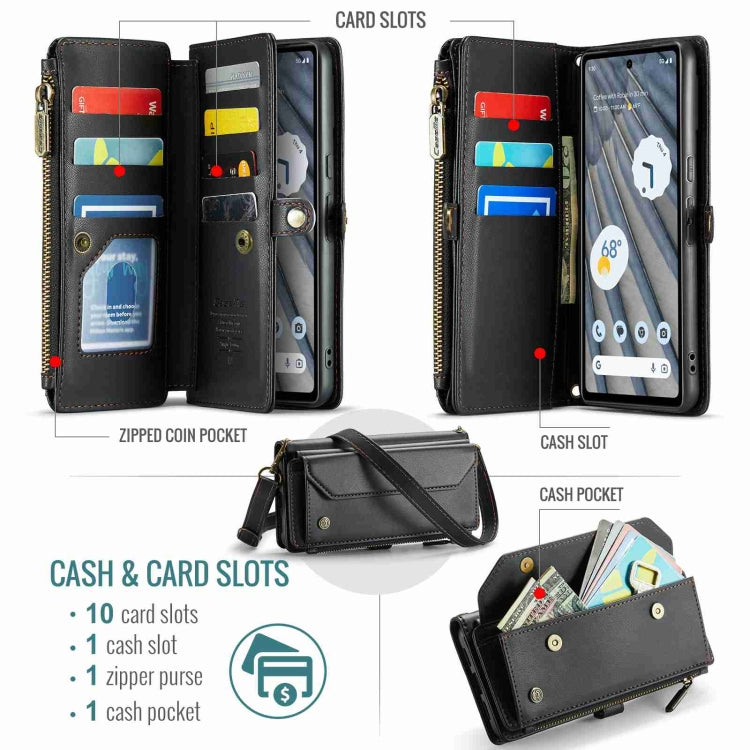 For Google Pixel 7a CaseMe C36 Card Slots Zipper Wallet RFID Anti-theft Leather Phone Case(Black) - Google Cases by CaseMe | Online Shopping South Africa | PMC Jewellery | Buy Now Pay Later Mobicred